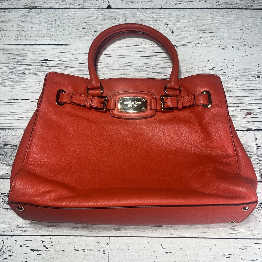 Michael Kors Top Handle Bag Orange Pebbled ‎ Leather Buckles Av-1303